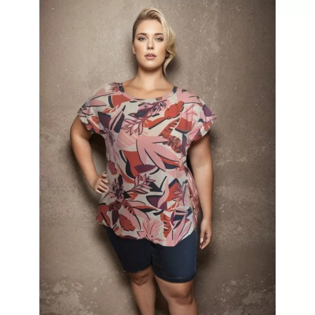 Blusa Feminina manga curta estampada plus size – G1 G2 G3 G4 G5 – Plus size de verdade – ESTAMPA 10