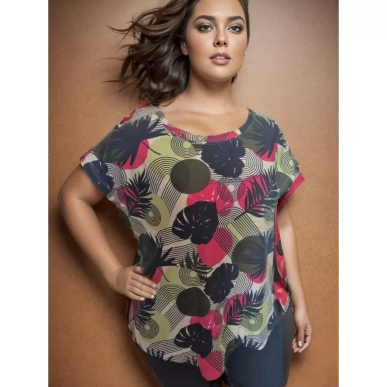 Blusa Feminina manga curta estampada plus size 