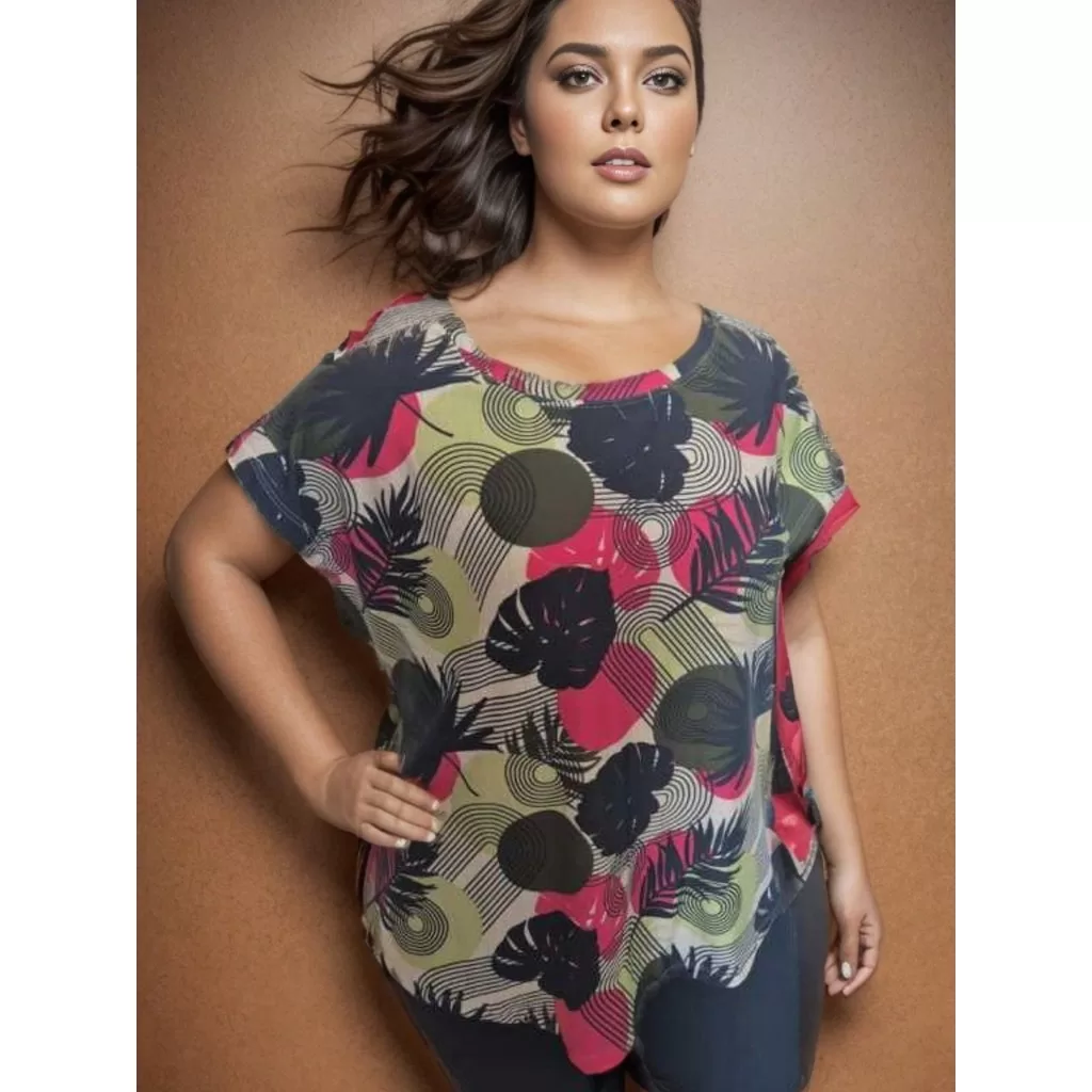 Blusa Feminina manga curta estampada plus size – G1 G2 G3 G4 G5 – Plus size de verdade – ESTAMPA 9