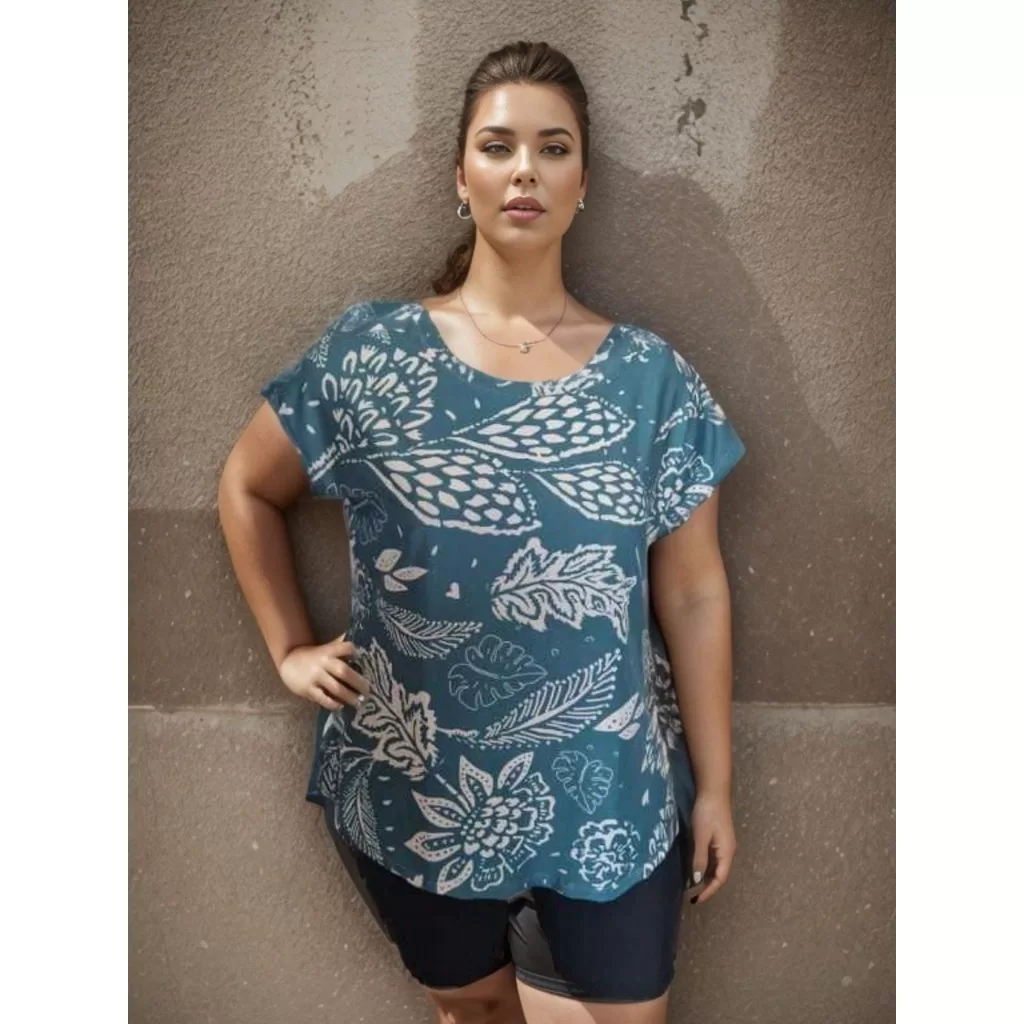 Blusa Feminina manga curta estampada plus size – G1 G2 G3 G4 G5 – Plus size de verdade – ESTAMPA 1