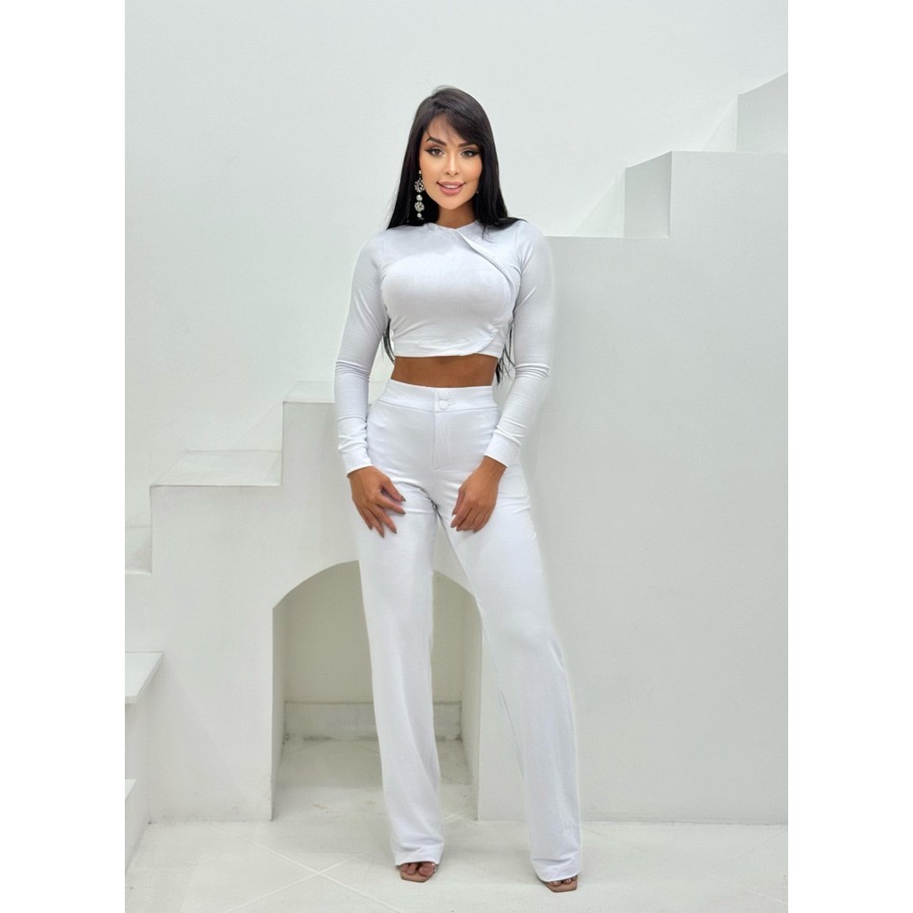 Conjunto feminino longo cropped e calça moletinho 9741