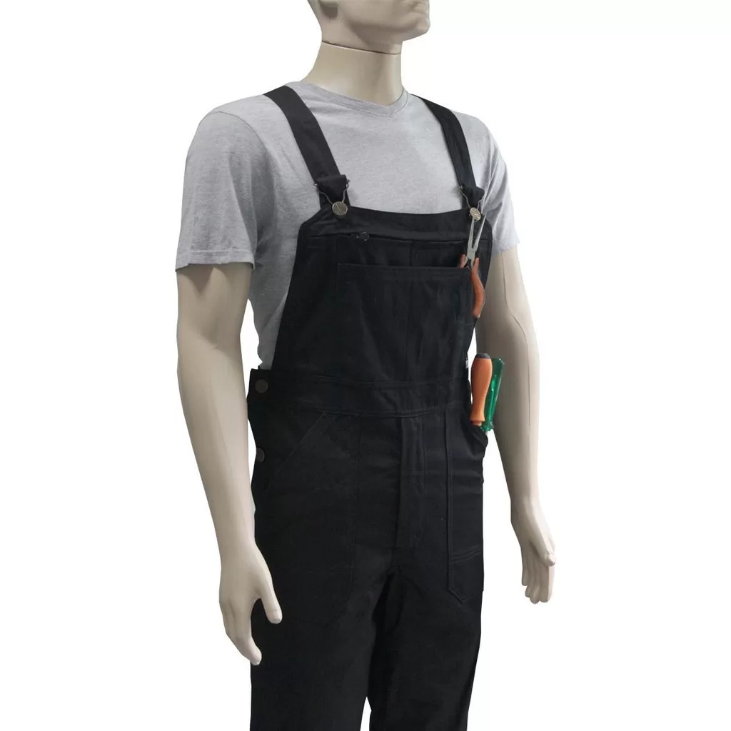 Jardineira Sarja Masculino Preto Comfort Plus Size Acabamento Premium Casual Trabalho
