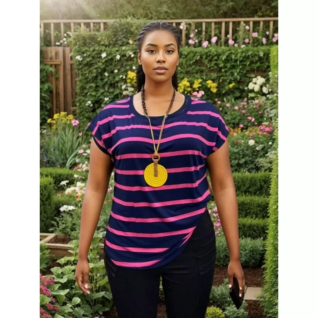 Blusinha Viscolycra LISTRADA Premium plus size – G1 ao G5  –  Plus size de verdade – super leve