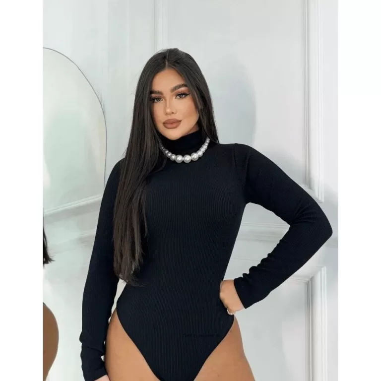 Body Gola Alta Feminino Ribana Manga Longa Moda Co
