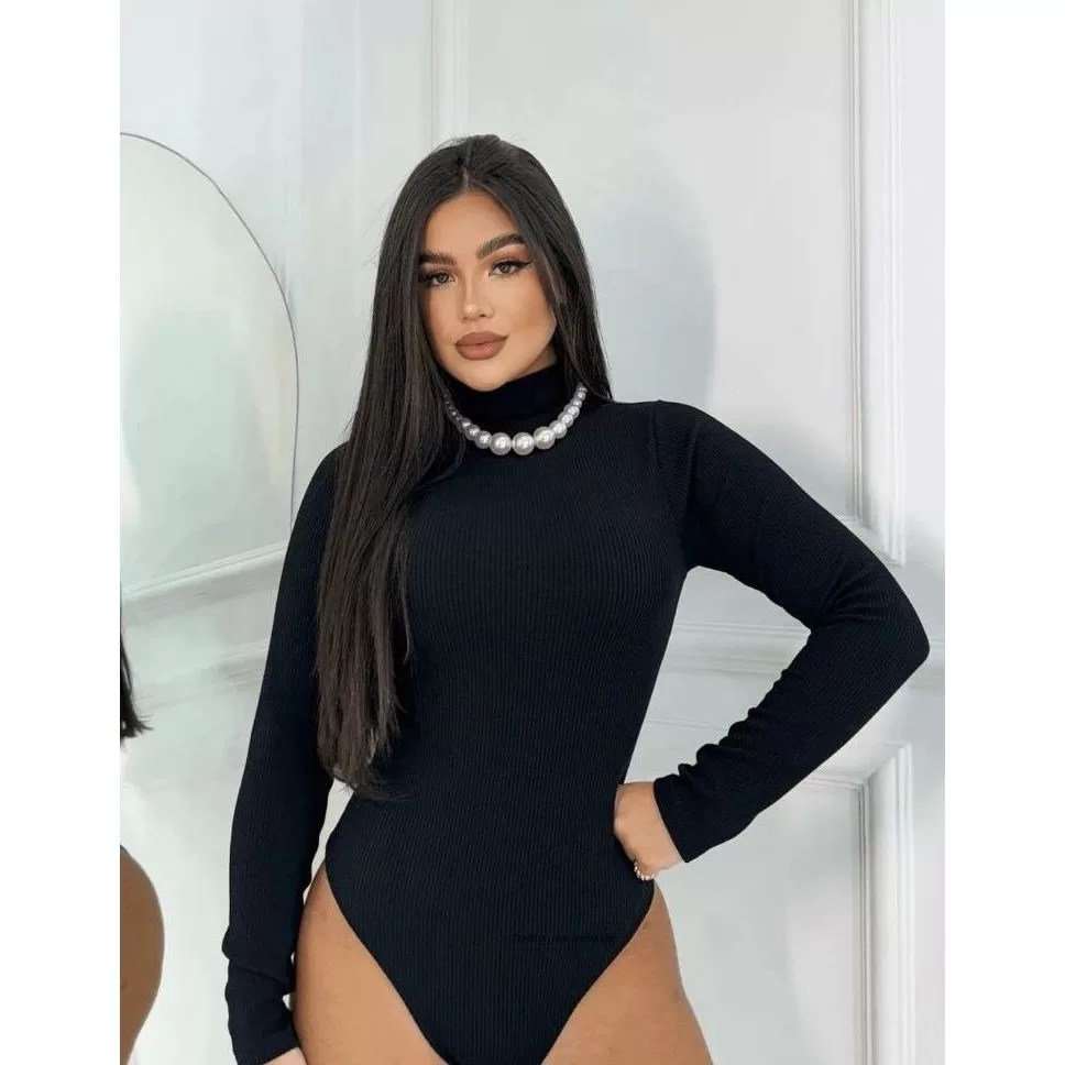 Body Gola Alta Feminino Ribana Manga Longa Moda Coladinho