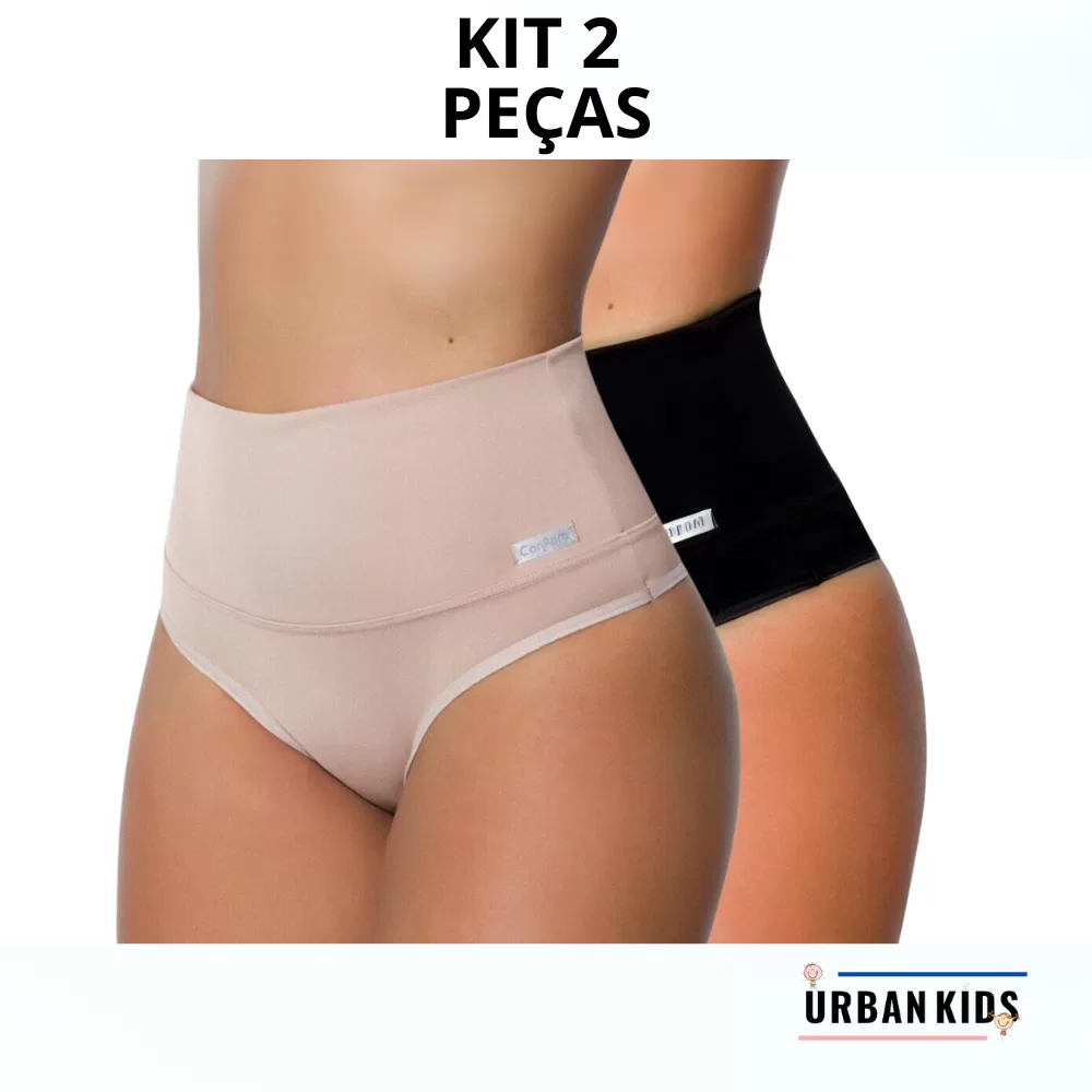 Kit 2 Calcinhas Cinta Modeladora Pós Parto Cós Alto Redutora De Medidas Seca Barriga Compreensão