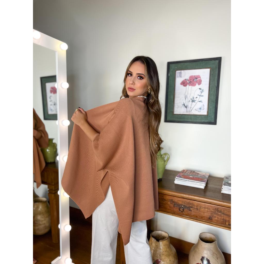 Poncho Feminino de Tricot com Manga Capa de Lanzinha Tricô Moda Inverno  Avivah Confecções