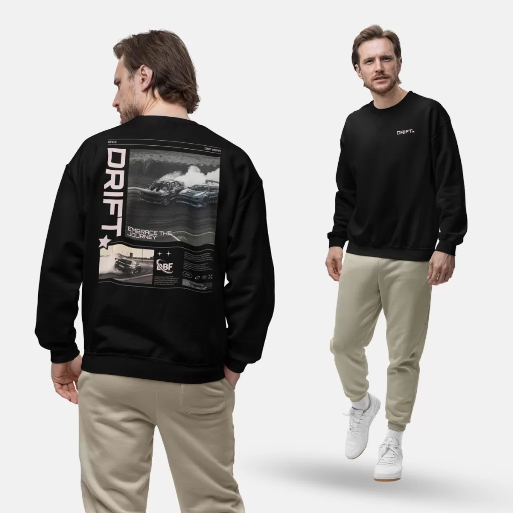 Blusa Moletom Careca Drift Carro Masculino Feminino Preto Branco Street Wear Oversized de Algodão Fl