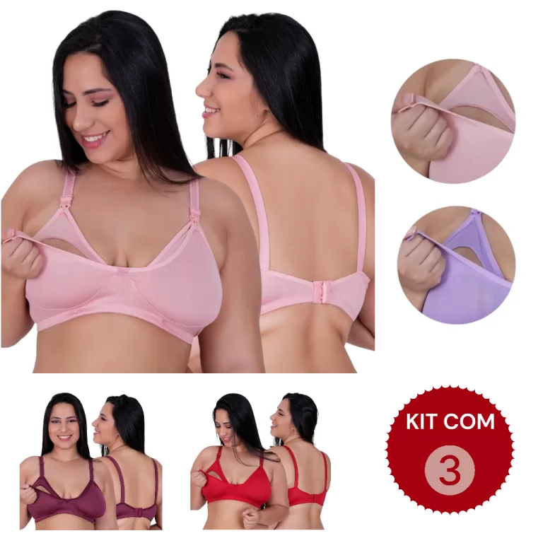 KIT 3 Sutiã Amamentação Plus Size Pós Parto Li