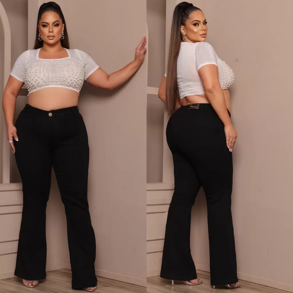 Calça Jeans Femenina Flare Plus Size Preta