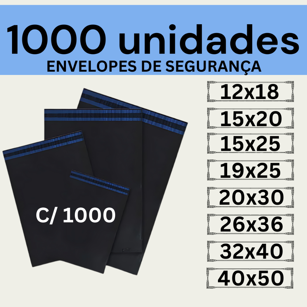 Kit 1000 Envelopes Segurança Embalagem De Envio 12×18 15×20 15×25 19×25 20x2020x3020x50 20×70 26×36
