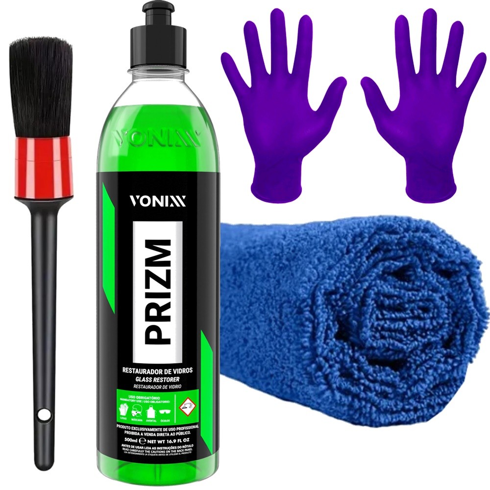 Kit Prizm Limpeza De Chuva Ácida Restaurador De Vidros Vonixx 500ml Toalha Pincel Luva