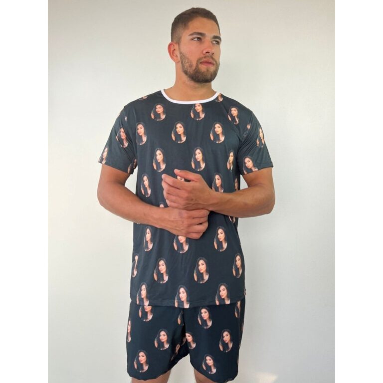 Pijama Masculino Personalizado com foto Fundo Pret