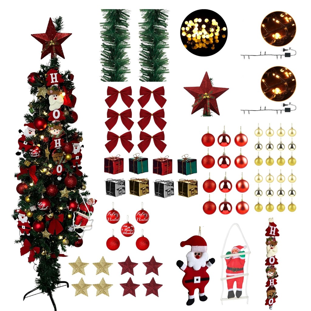 Árvore de natal decorada grande completa 180cm led enfeites Enfeitada Cheia