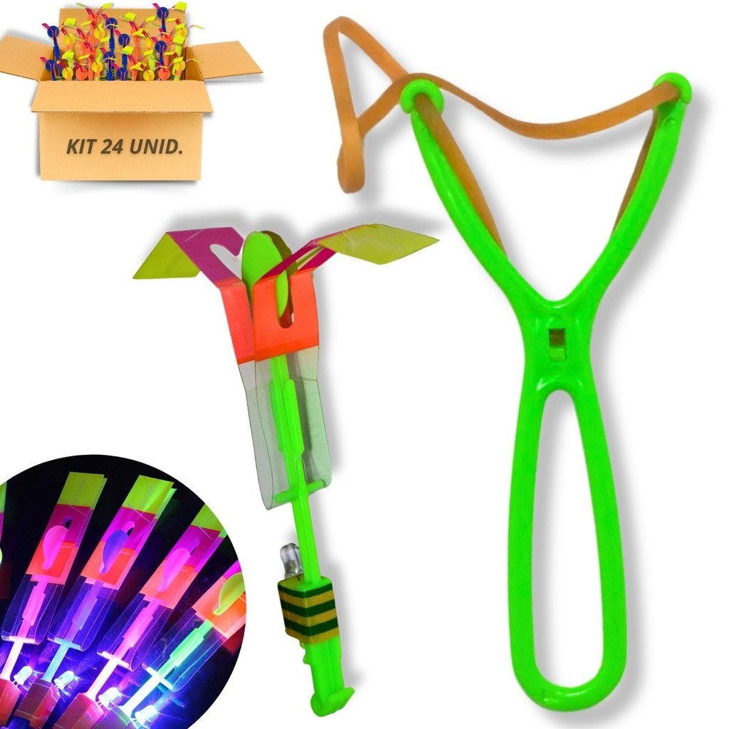 Estilingue Com Luz De Led Kit 24 Voador Brinquedo Lançador