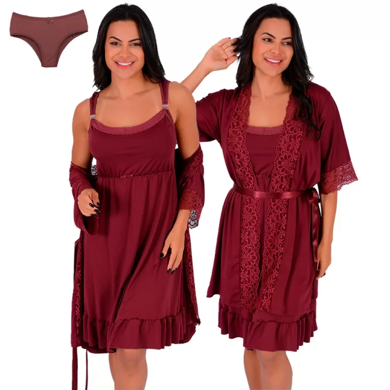 Kit Gestante Camisola Amamentação com Calcinha P