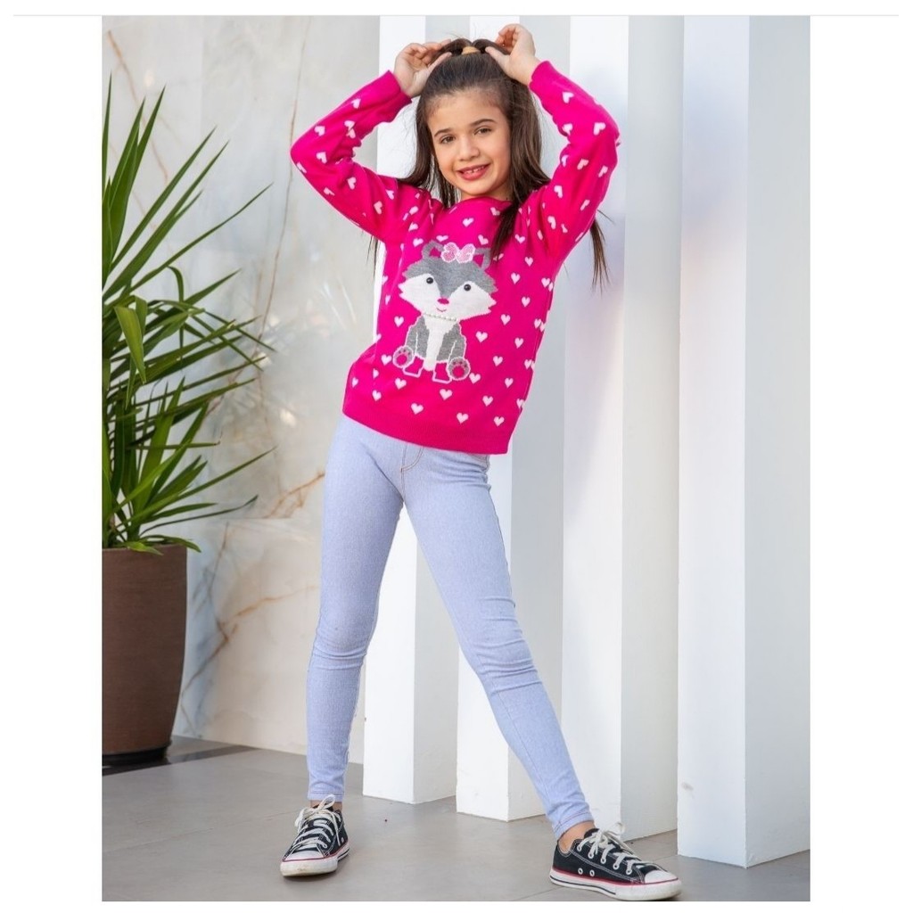 Sueter Infantil Trico Raposinha Para Meninas Qualidade Premium