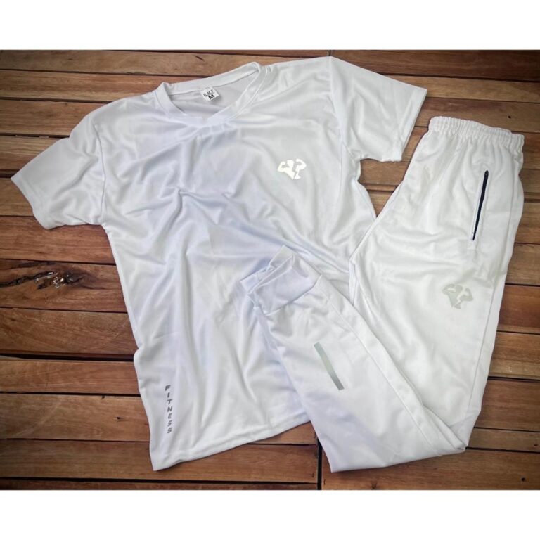 Conjunto Fitness Todo Branco Camiseta + Calça Jog