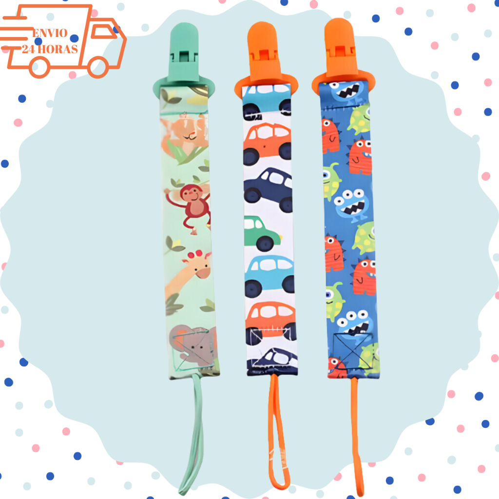 Kit com 3 Prendedor De Chupeta Bico Para Menino