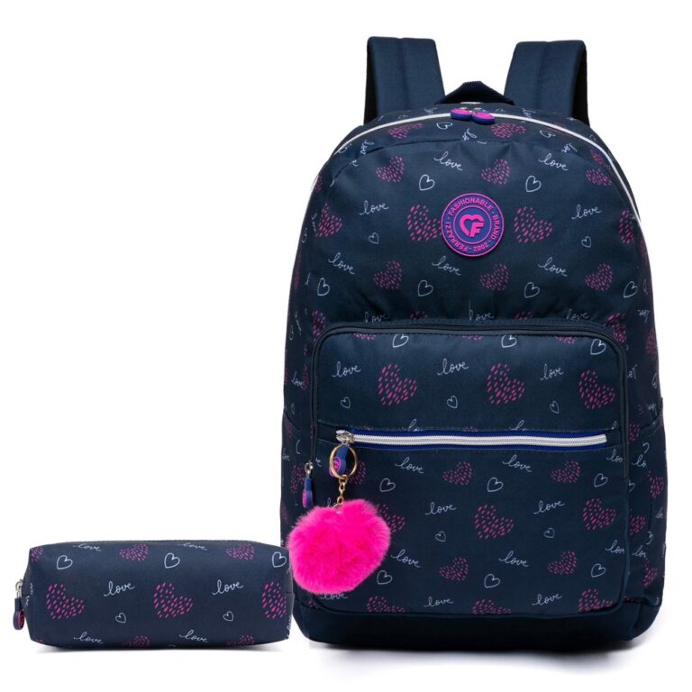Kit Mochila Estojo Feminino Notebook Impermeável 