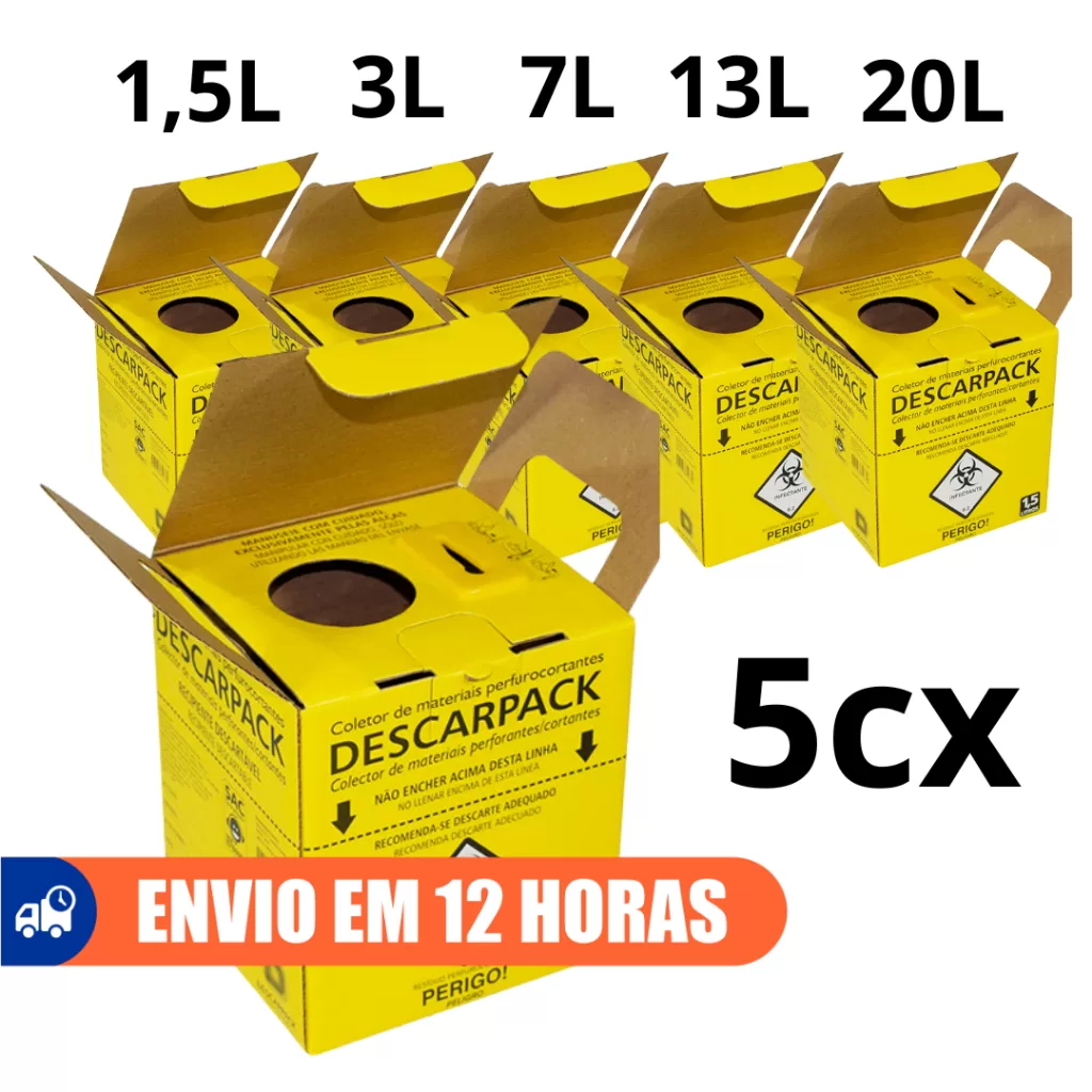 5un Caixas Coletora Para Material Perfurocortante 1,5L  3L 7L 13L 20L Descarpack