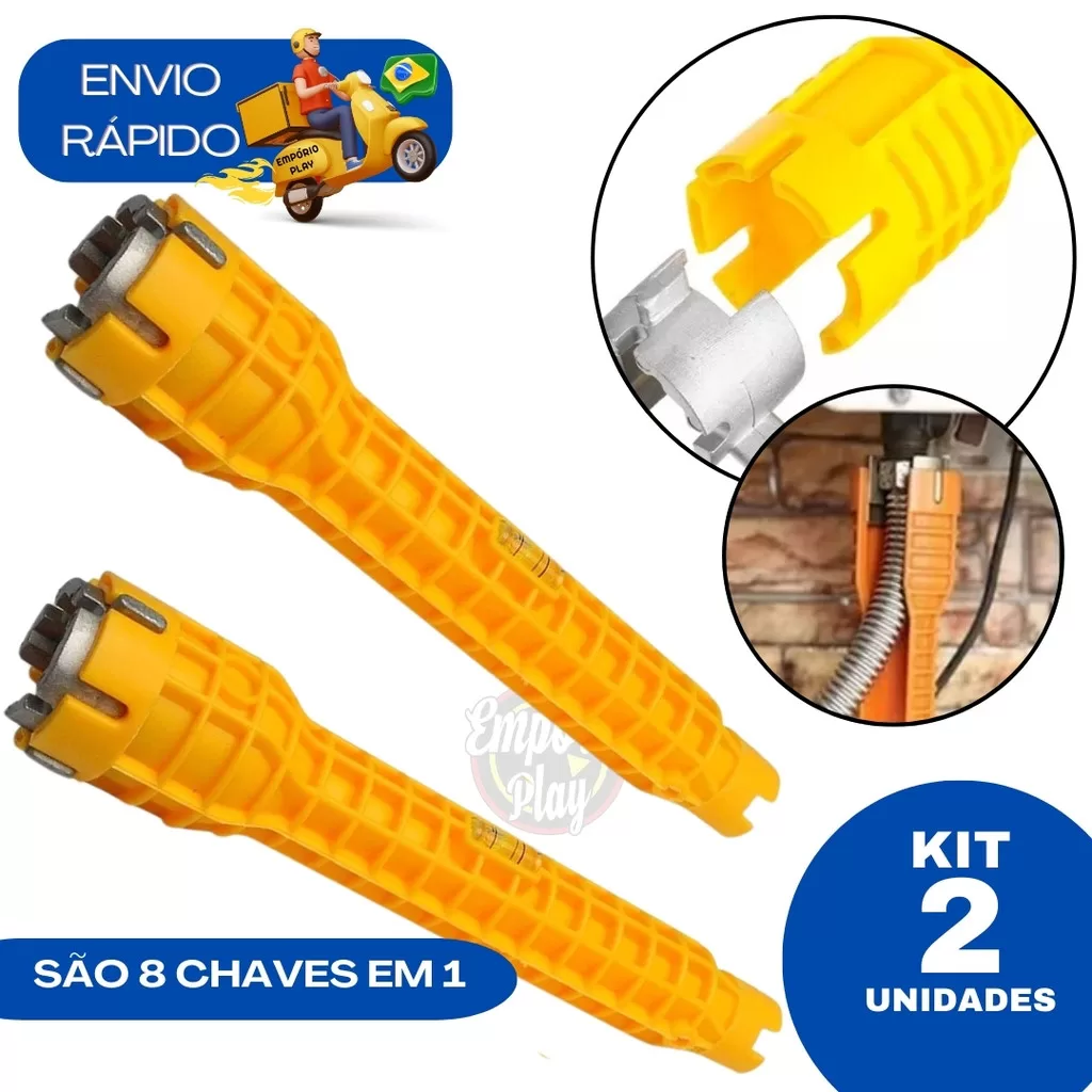Kit 2 Chave Inglesa Grifo Hidráulico 8×1 Multiuso Pia Torneira Encanamento Ferramenta Reparos