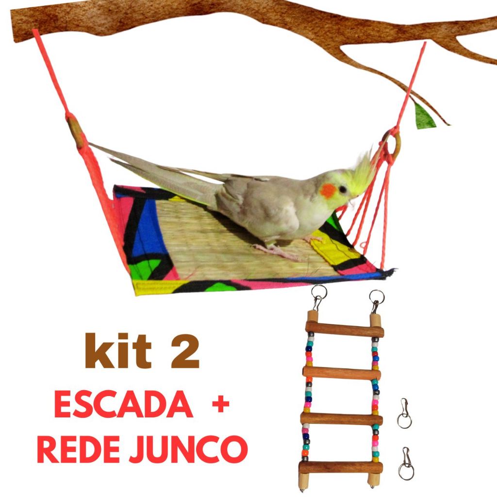 Kit 2 Brinquedo Para Calopsita Redinha + Escadinha Para Gaiola  Agapornis Periquitos Pets Coleiro Bi