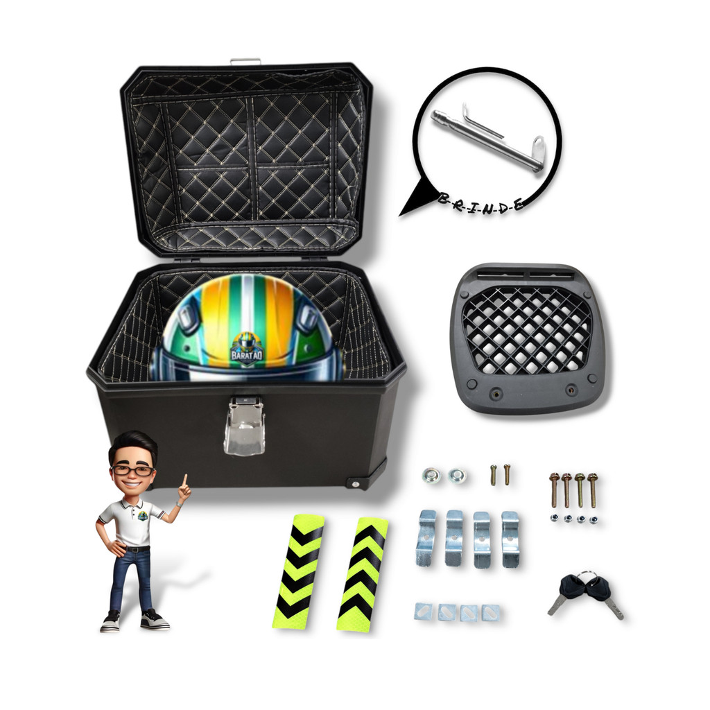 Baú Plástico Reforçado 45 litros Preto com Forro/Alça e Base