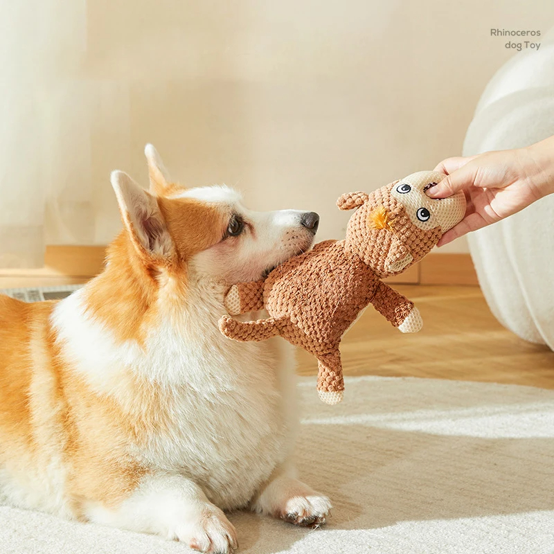 Brinquedo de Pelúcia Animal com Apito  Modelos Macaco e Rinoceronte, Lavável