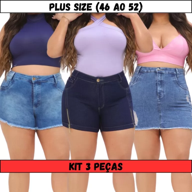 Kit 3 Short Feminino Jeans Com Lycra Short e Saia 