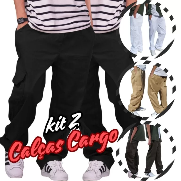 Kit 2 Calças Cargo Sarja Skate Jovem do M ao Plus