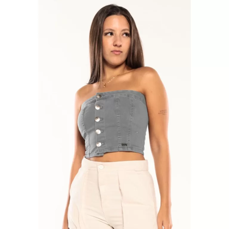 Cropped Feminino em Sarja Sem Mangas Planet Girls 