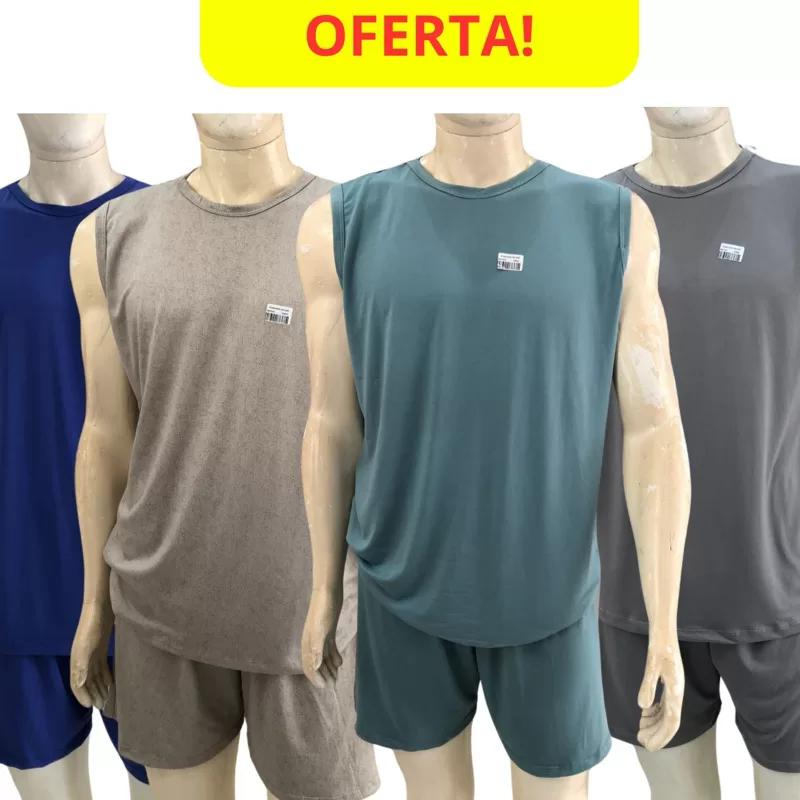 Kit 2 Pijamas Masculino Regata Verão Adulto em Malha