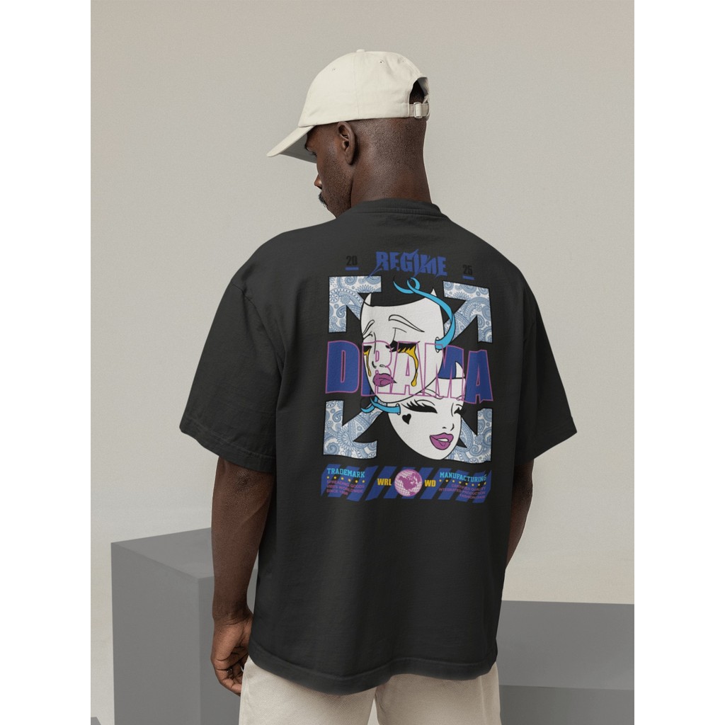 Camiseta Oversize Streetwear Masculino e Feminino 100% Algodão Treino e Dia a Dia Preto e Off Whte E