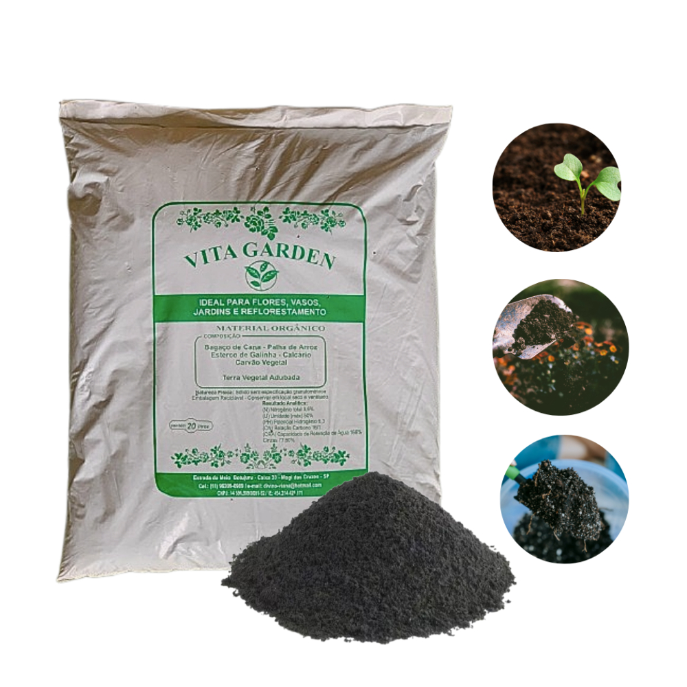Terra vegetal  Adubada Vita Garden  Saco Com 15kg, 5kg e 2kg Terra vegetal é rica de nutrientes para