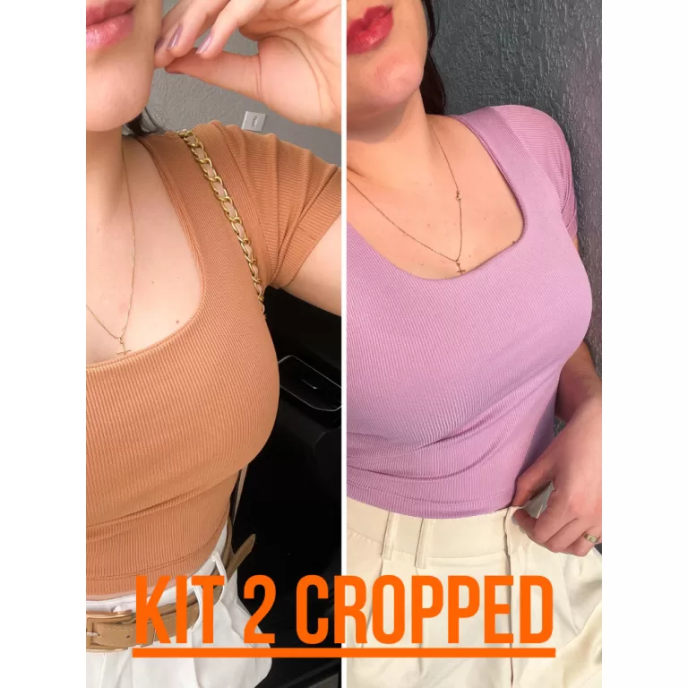 Kit 2 Blusa Cropped Feminino Manga Curta Gola U Ca