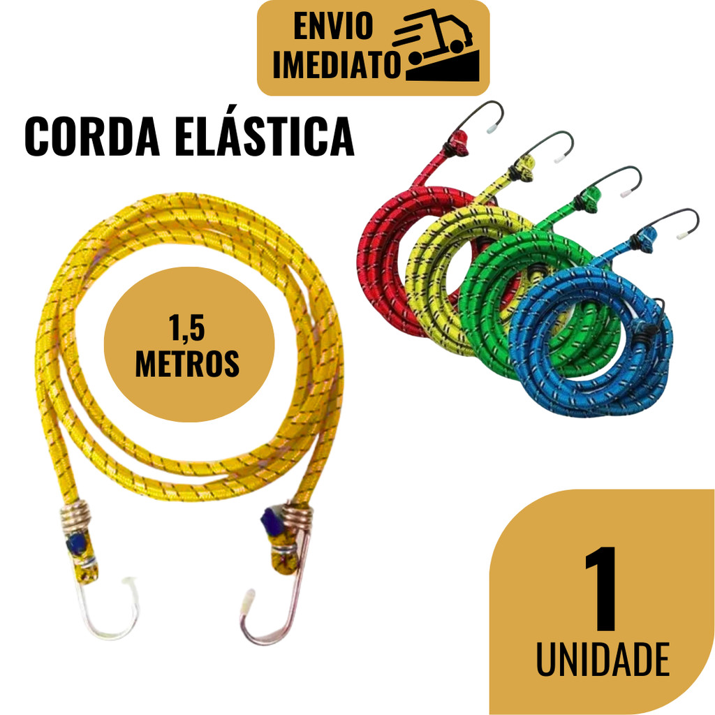 Corda Elástica para Bagageiro de Moto Bike Carro Caminhão Viagens Estique com Gancho 1,5 metros