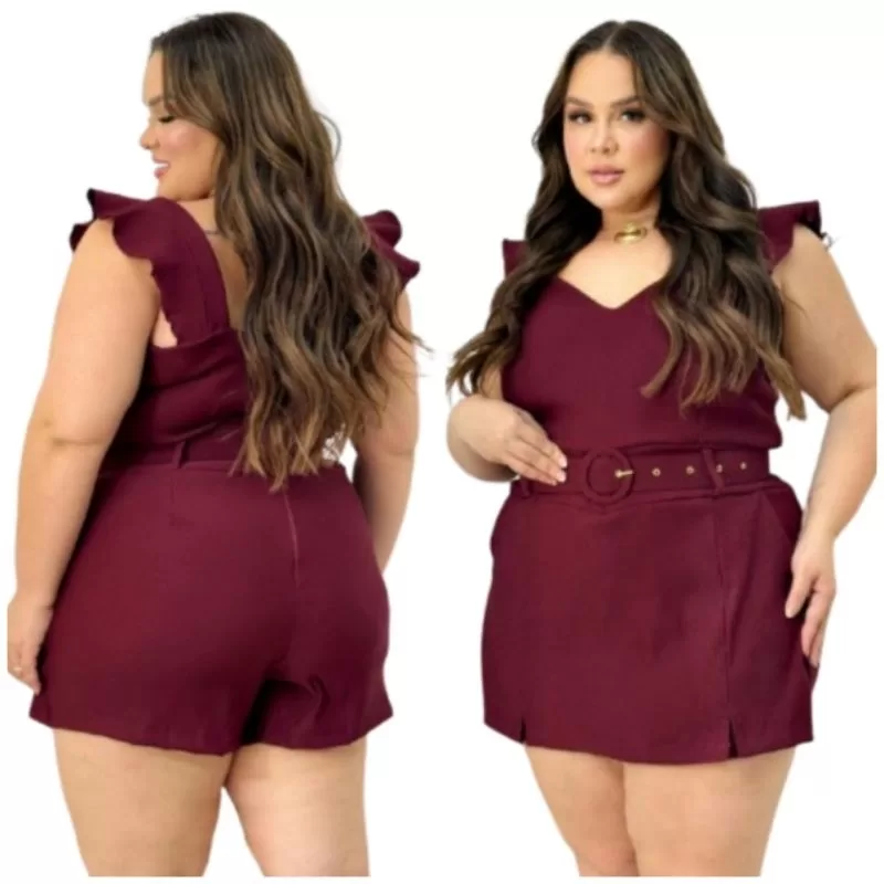 Jardineira Short Saia Plus Size Feminina Verão 2025 Laycra