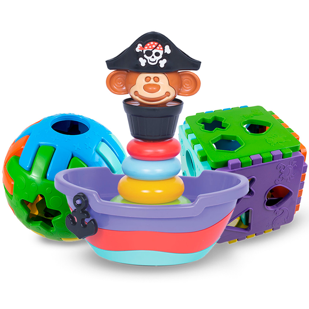 Brinquedos Educativos 1 ano Bebê Menino e Menina – Baby Pirata + Cubo + Bola