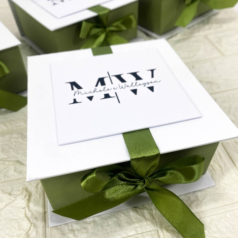 CAIXA 15x15x7cm CONVITE PADRINHOS CASAMENTO VERDE 