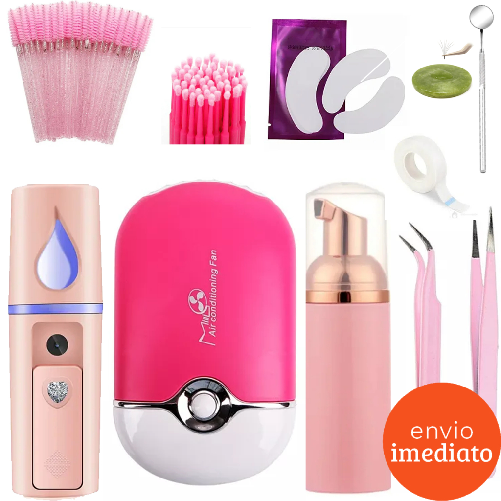 Kit Iniciante Extensão Alongamento De Cilios MiniVentilador NanoVaporizador Escovinha MicrobrushPump
