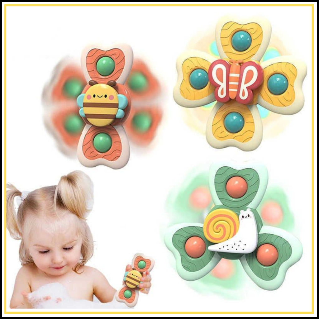 Kit 3 Brinquedos Sensorial Bebe e Criança Chocalhos Spiner Ventosas Giratoria Interativo Anti Stress