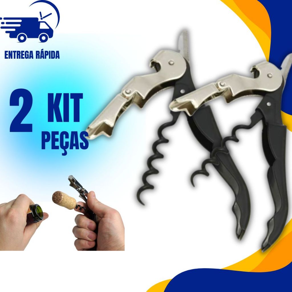 Kit 2 Saca Rolhas De Vinhos Abridor de Garrafa de cerveja em Inox Cortador de Capsula 3 em 1