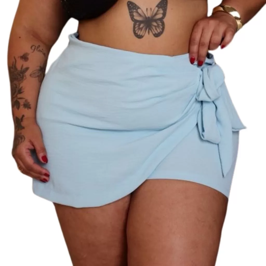 Short Saia Tendência Amarração Plus Size Básico Praia- Viola