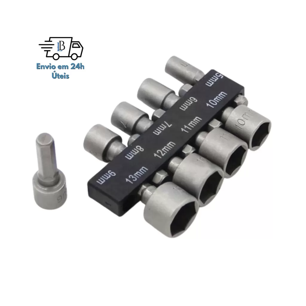 Jogo 9 Soquetes Canhão  Precisão para Parafusadeira 5mm a 13mm