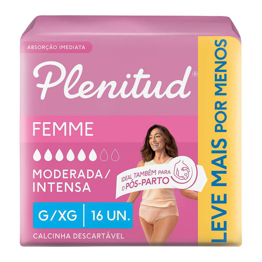 Roupa Íntima Plenitud Femme Tamanho G/XG com 16 Unidades