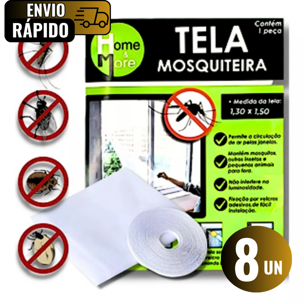 Conjunto 8 Telas De Mosquito Fácil Instalação Permite Circulação de Ar Pela Janela Contra Dengue
