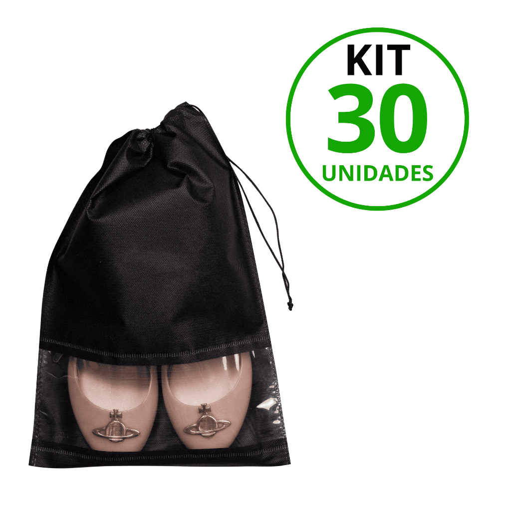 Kit 30 Unid Sacos para Sapato com Visor – Em TNT Liso, 27x37cm