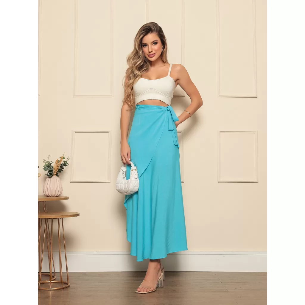 Saia Envelopo Lisa feminina de Amarrar varias cores Moderna Elegante