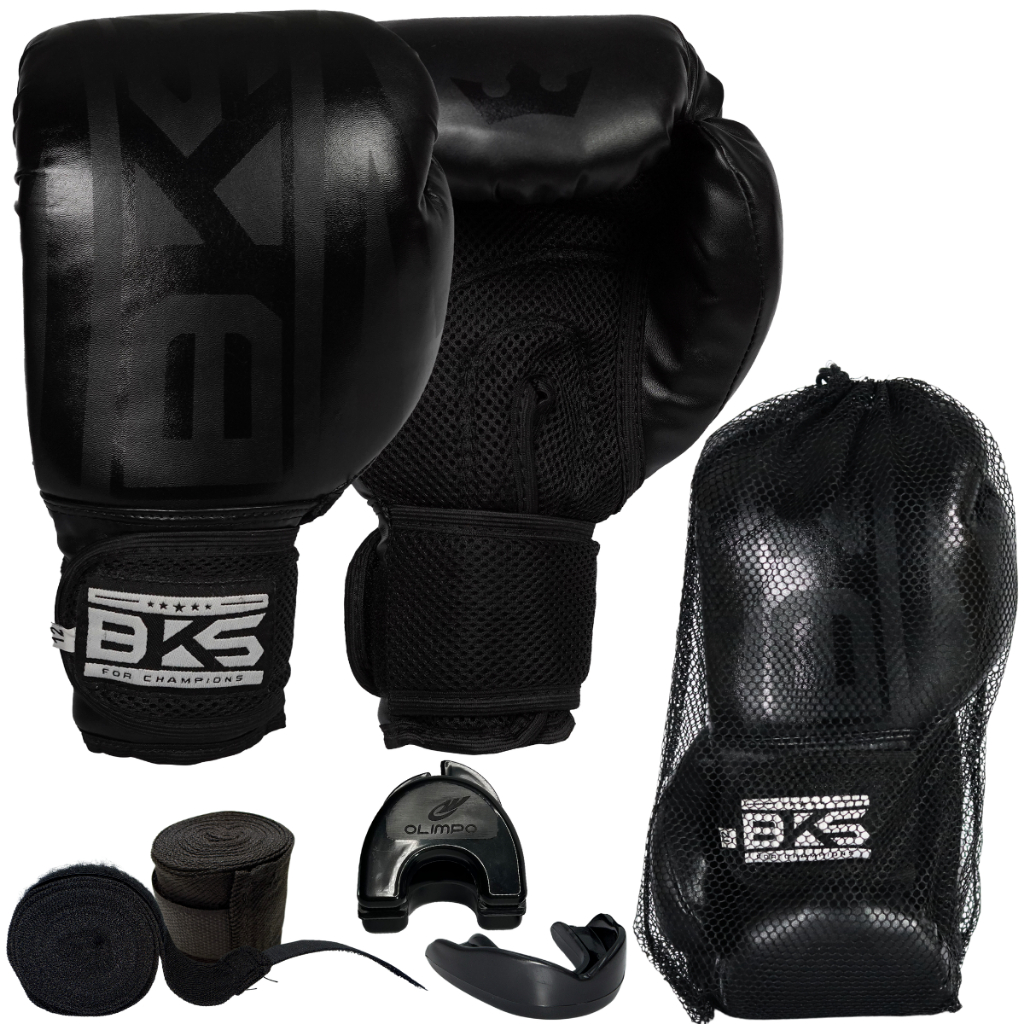 Luva De Boxe Muay Thai Kickboxing Profissional Academia + Bandagem 3 Metros + Bucal + Caixinha